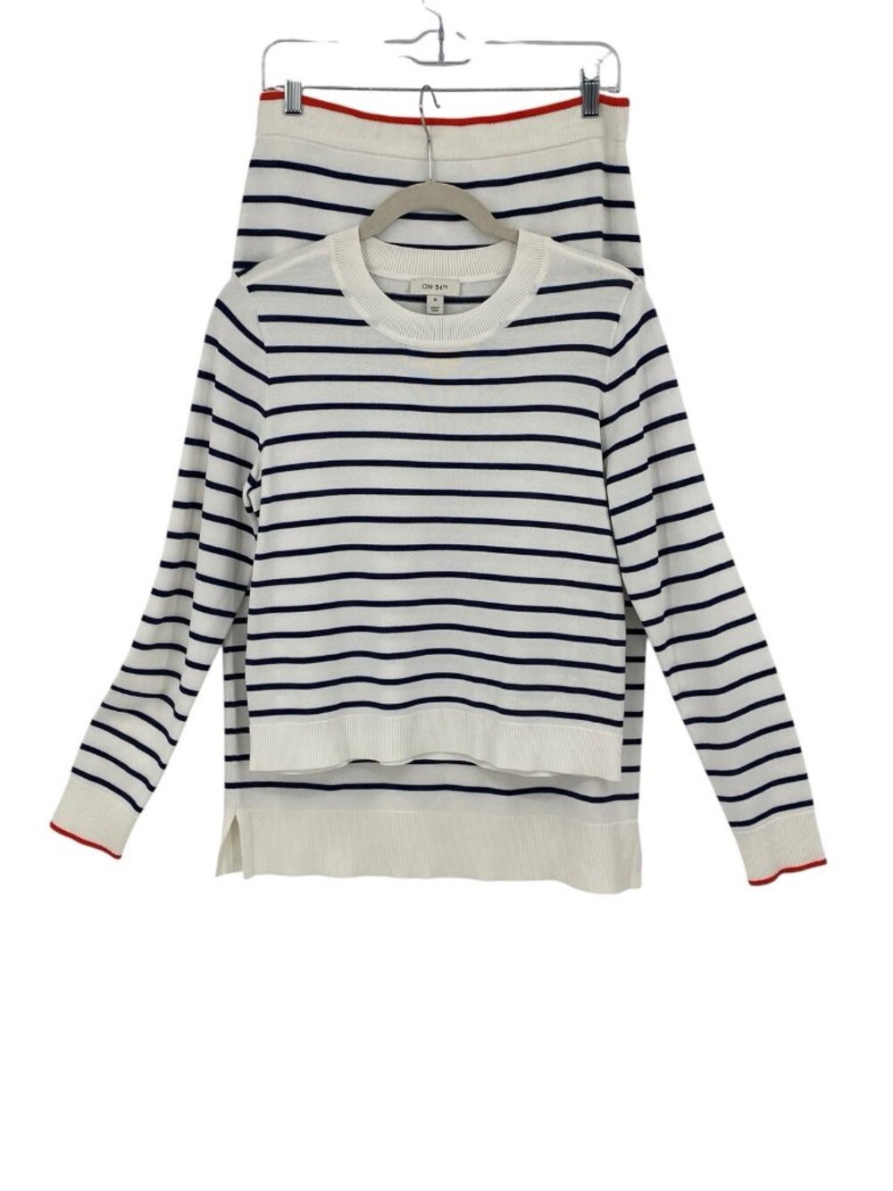 On 34th Women’s M Nautical Striped Sweater Top And Midi Pencil Skirt Set